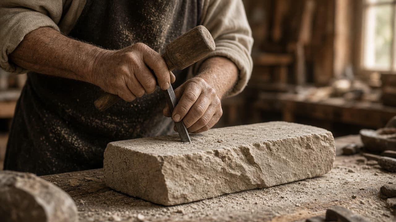 Artisan working material in a workshop